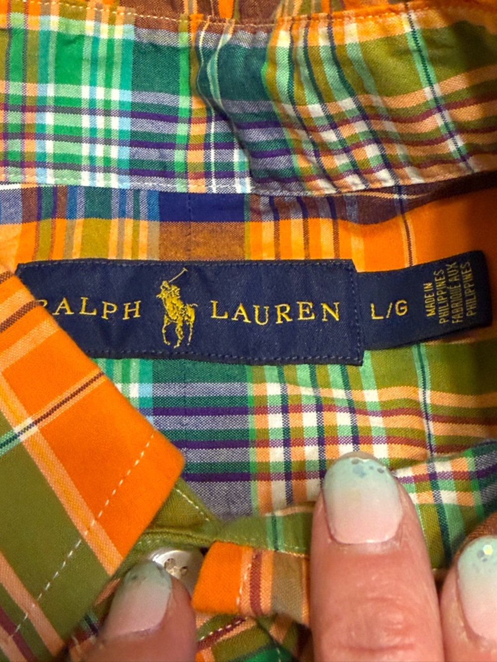 Ralph Lauren Oxford Shirt Mens Large Orange Plaid Long Sleeve Pony Cotton Preppy - Picture 4 of 9